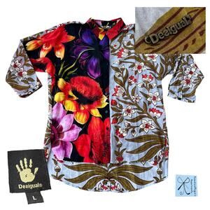 Desigual Cotton/Silk Blend Button-up Tunic Shirt Sz L